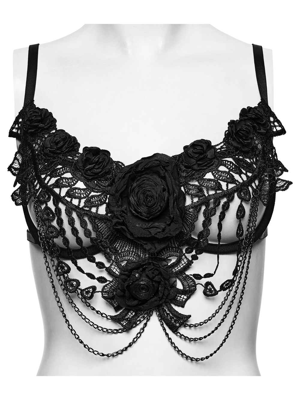 Bloody Rose Goth Lace Chain Bralet with Floral Detail