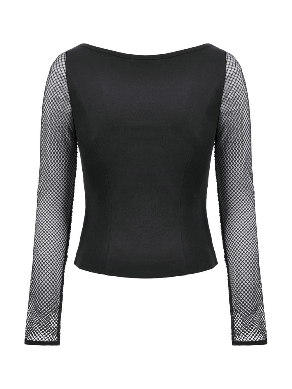 Bold Black Mesh Sleeved Top with Buckle Detailing