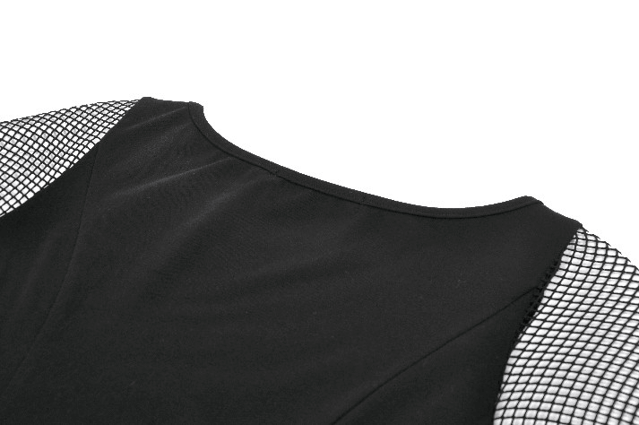 Bold Black Mesh Sleeved Top with Buckle Detailing