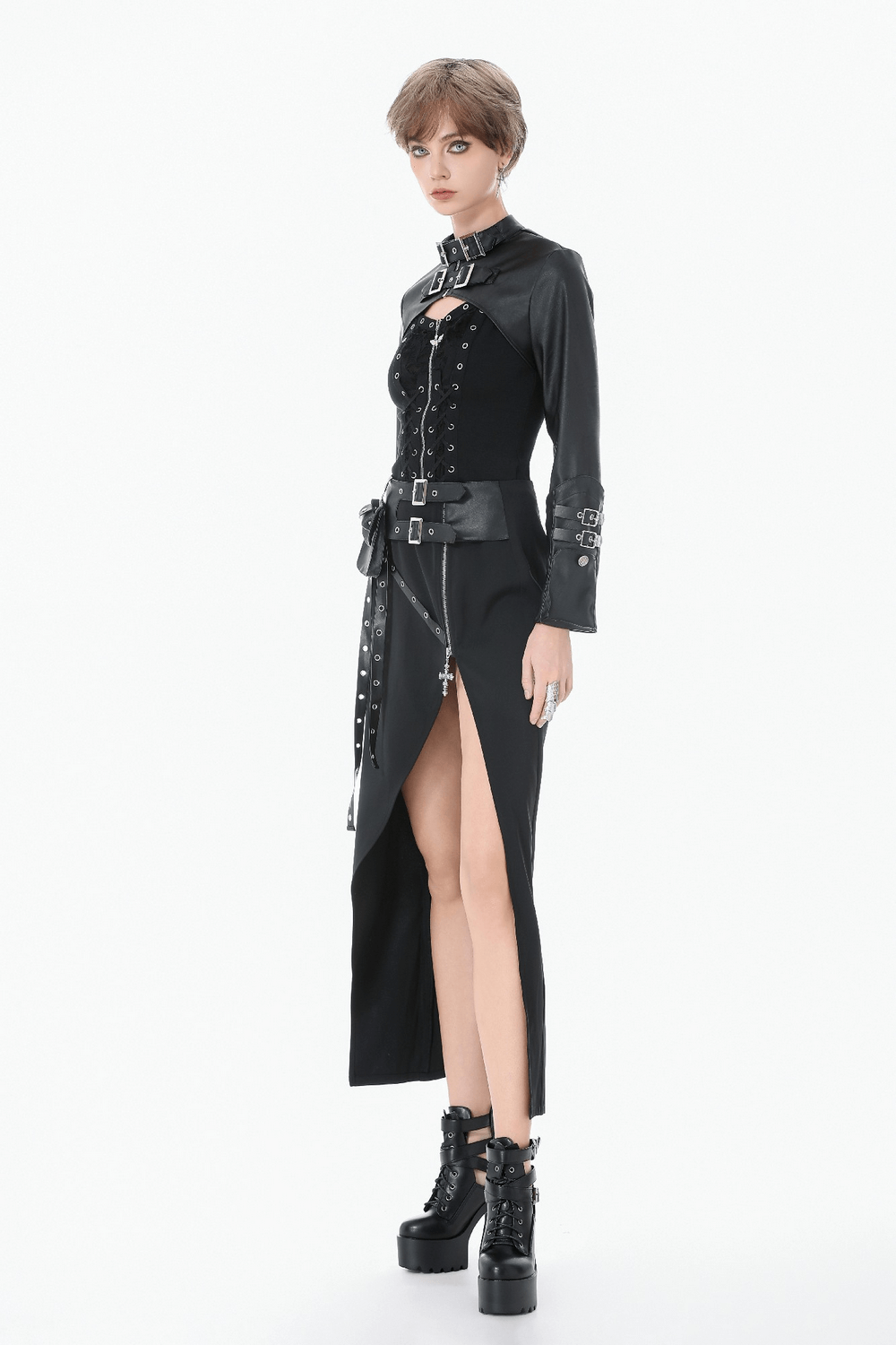 Bold Cropped Cape with Buckles and Long Sleeves