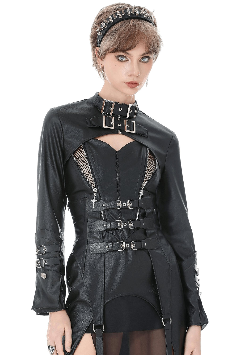 Bold Cropped Cape with Buckles and Long Sleeves