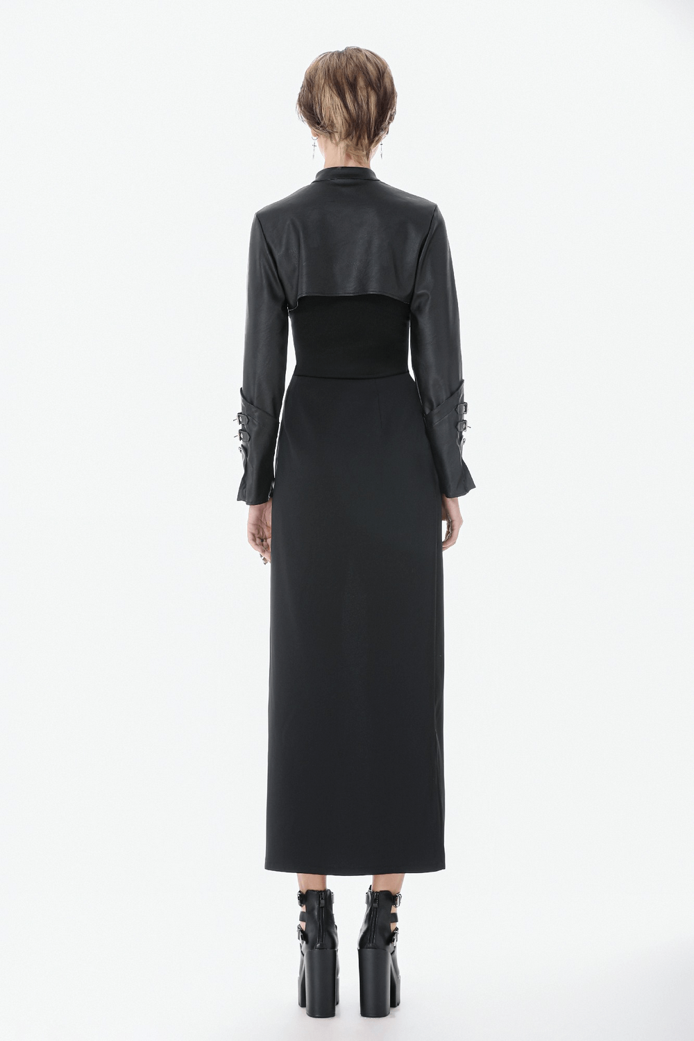 Bold Cropped Cape with Buckles and Long Sleeves
