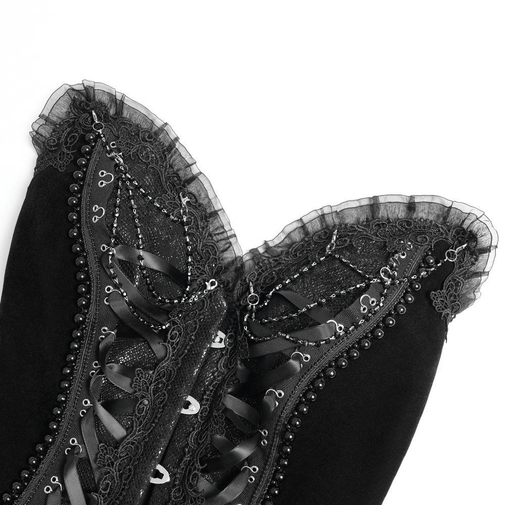 US SALE of Bold Lace-Up Corset with Ruffle Trim and Satin Straps