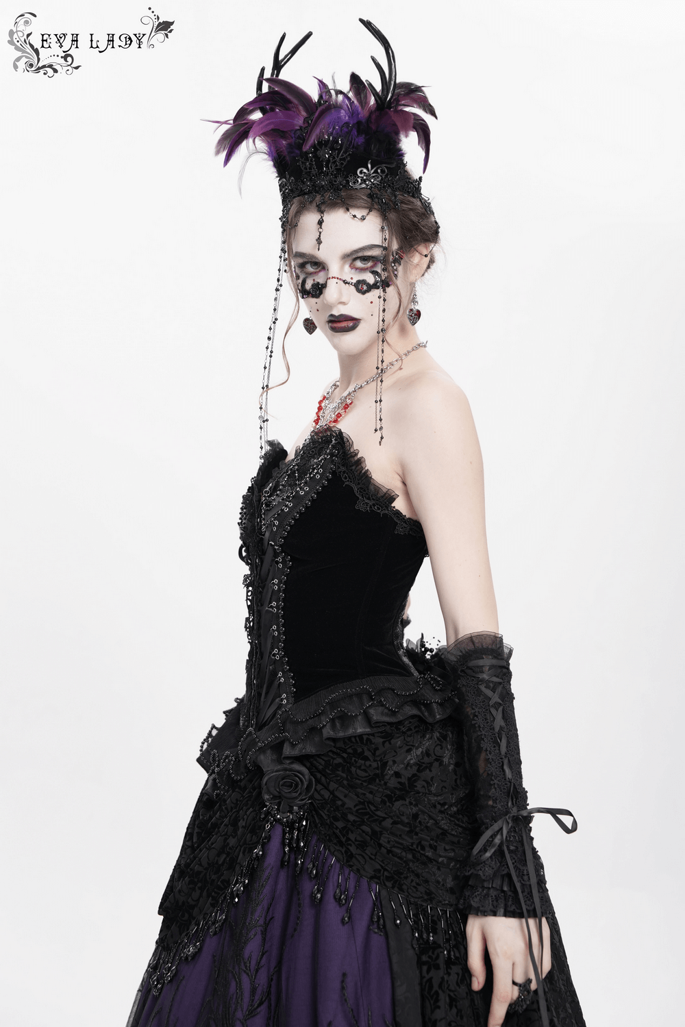 US SALE of Bold Lace-Up Corset with Ruffle Trim and Satin Straps