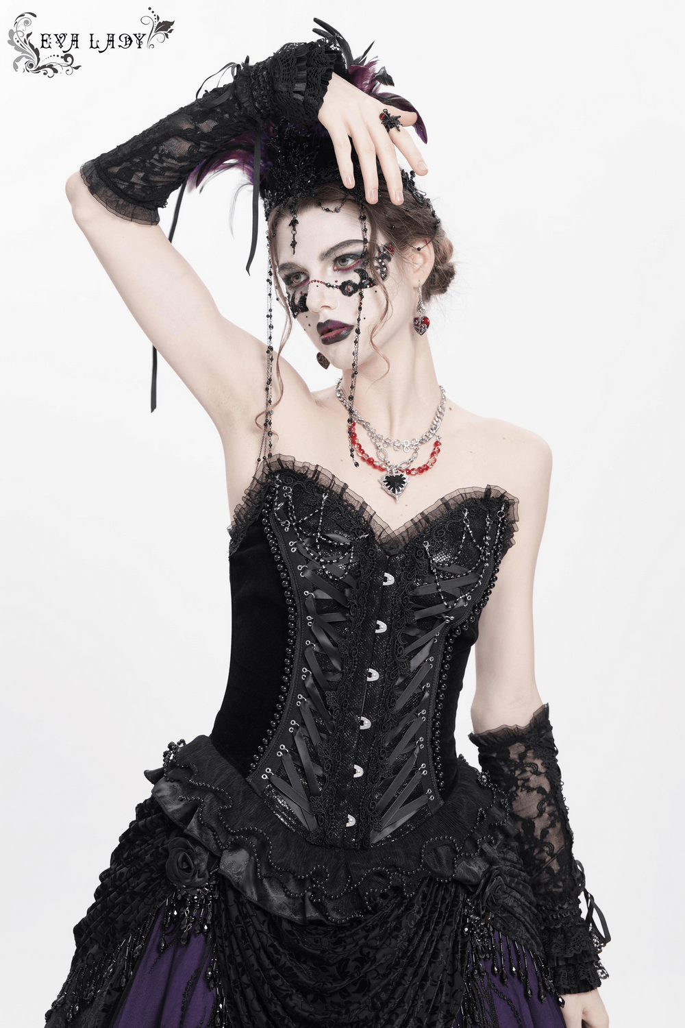 US SALE of Bold Lace-Up Corset with Ruffle Trim and Satin Straps