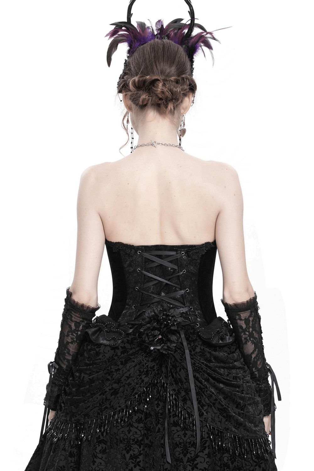 US SALE of Bold Lace-Up Corset with Ruffle Trim and Satin Straps