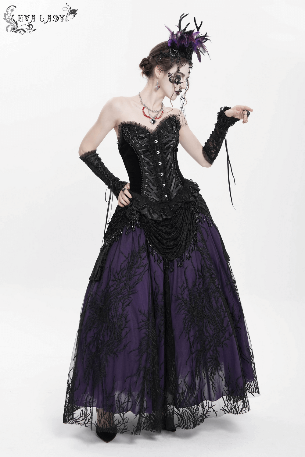 US SALE of Bold Lace-Up Corset with Ruffle Trim and Satin Straps