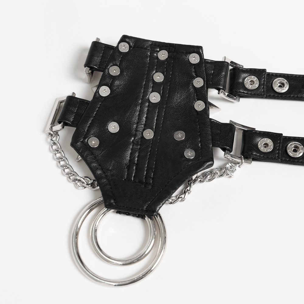 Bold Leather Choker with Spikes Accent and Metal Rings