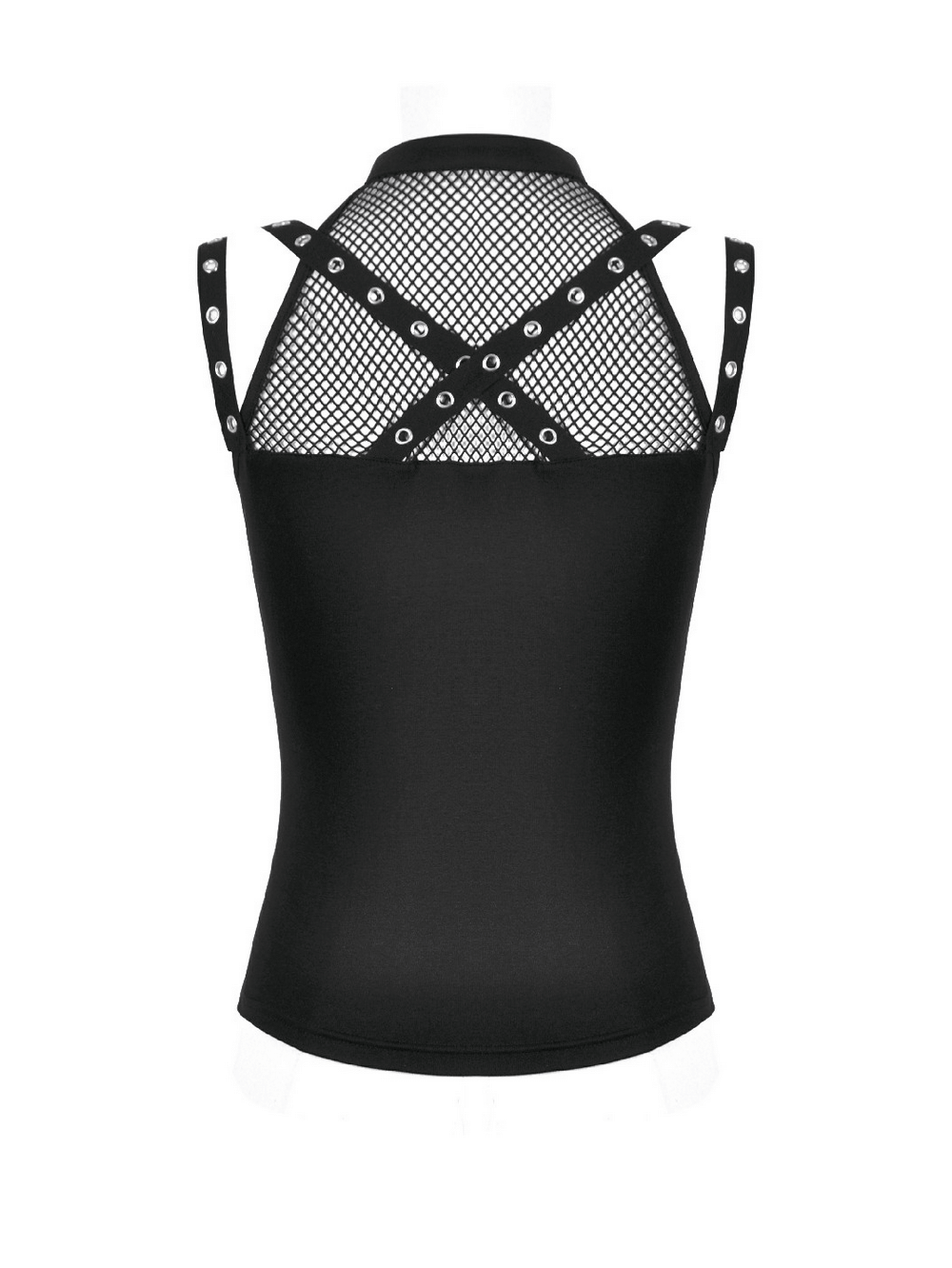 Bold Mesh and Strappy Halter Neck Top with Buckle Detail