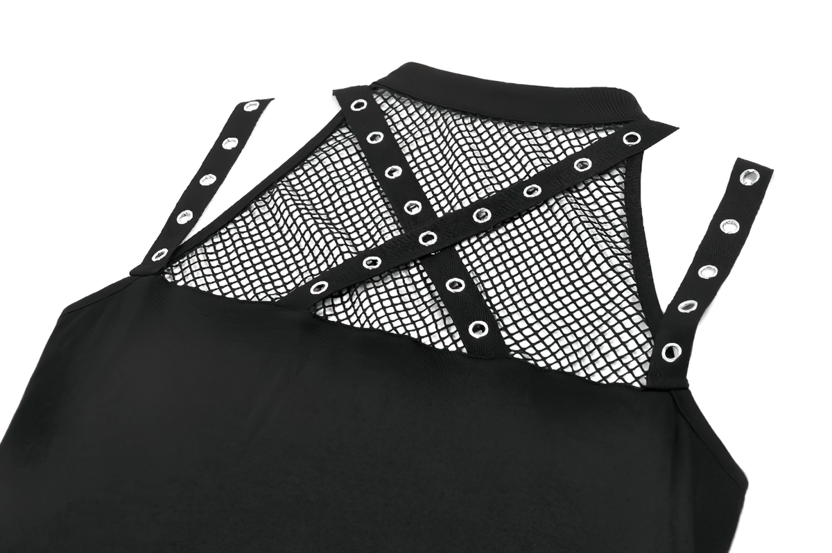 Bold Mesh and Strappy Halter Neck Top with Buckle Detail