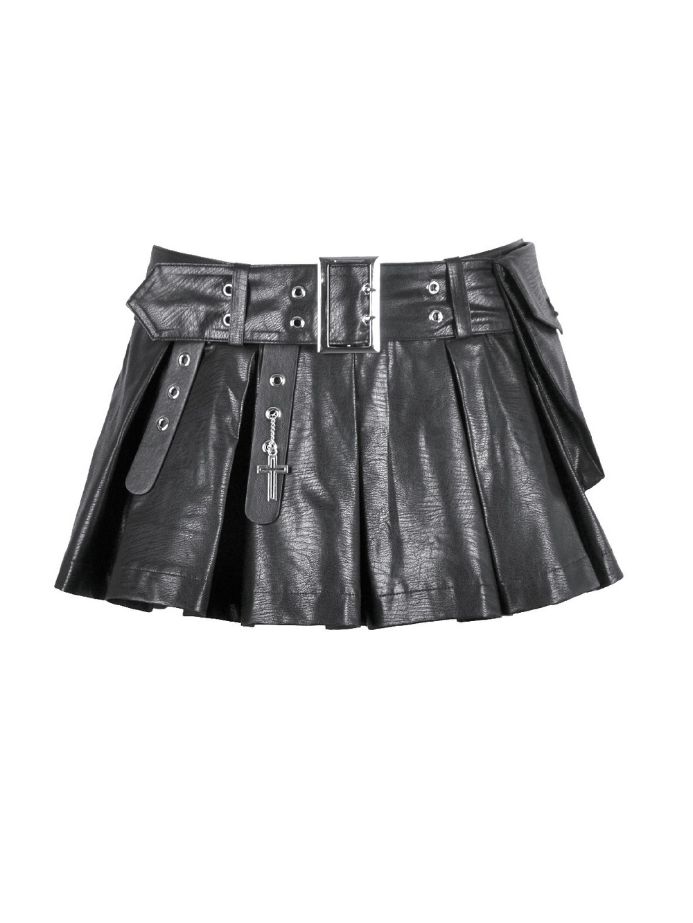 Bold Pleated Skirt Shorts with Belt and Cross Charm
