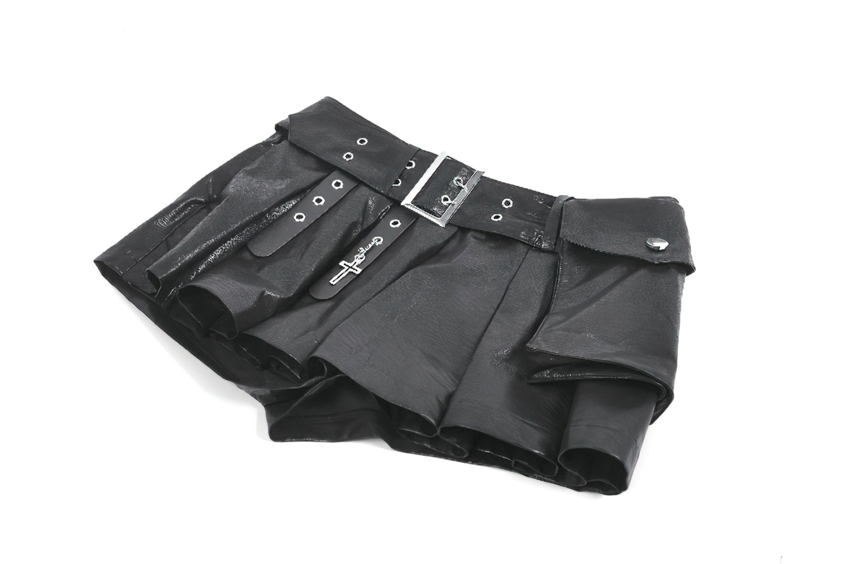 Bold Pleated Skirt Shorts with Belt and Cross Charm