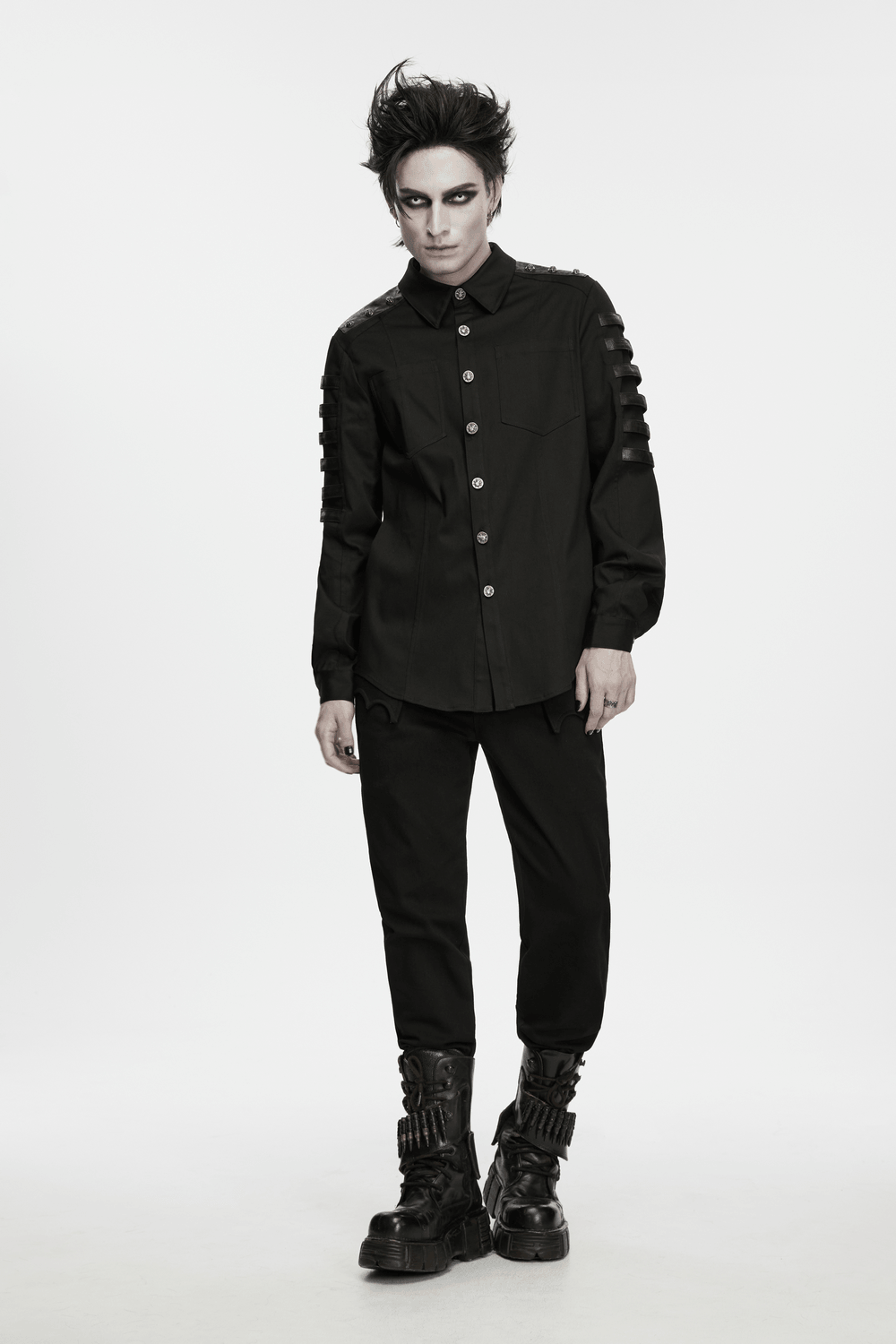 Bold Punk Strap Sleeved Cotton Cargo Shirt for Men