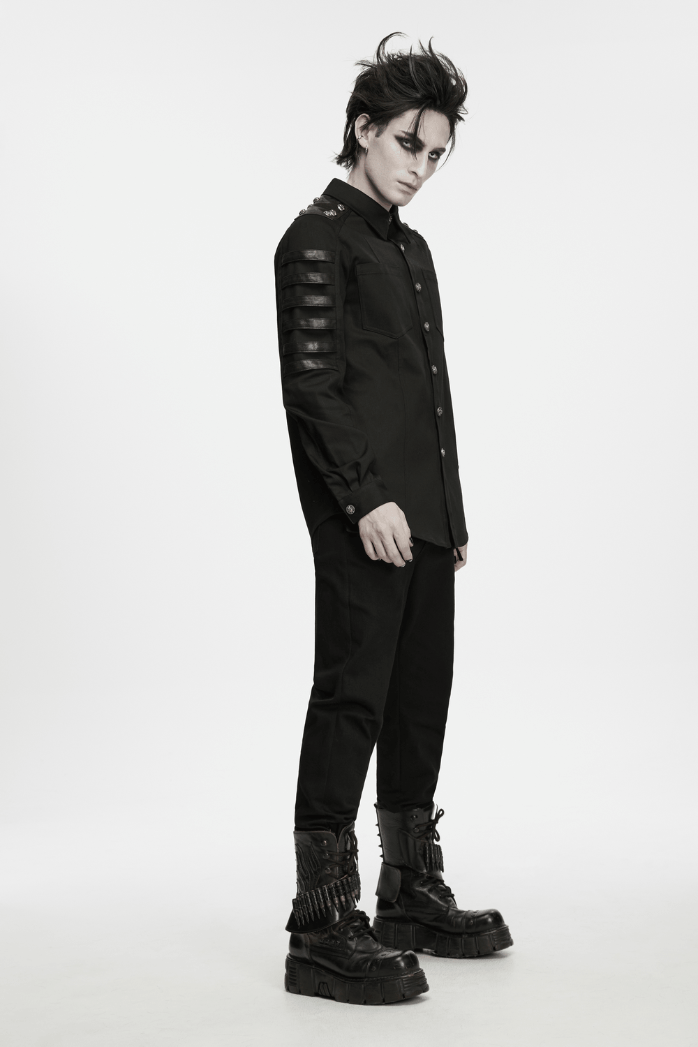 Bold Punk Strap Sleeved Cotton Cargo Shirt for Men