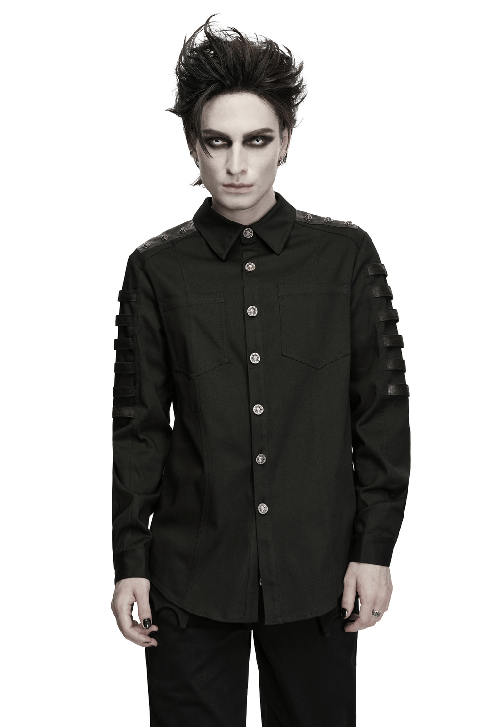 Bold Punk Strap Sleeved Cotton Cargo Shirt for Men