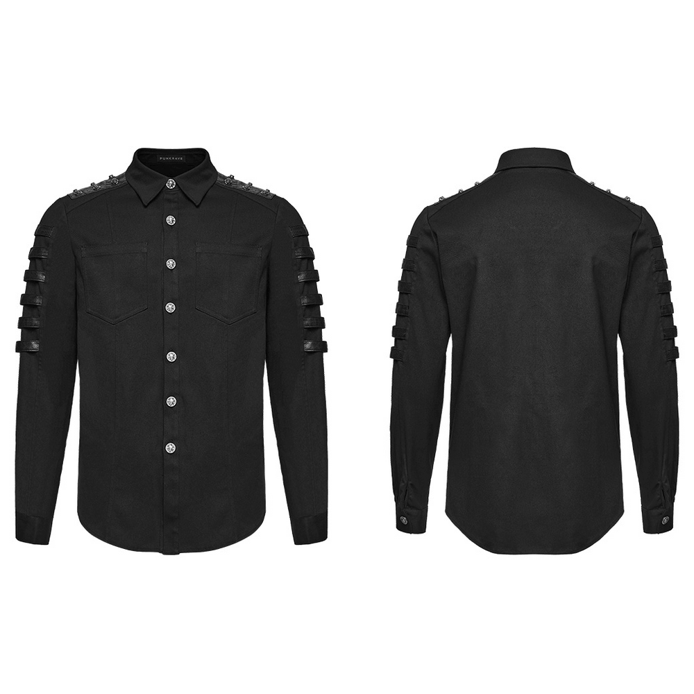 Bold Punk Strap Sleeved Cotton Cargo Shirt for Men