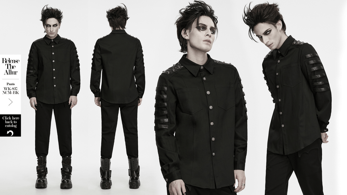 Bold Punk Strap Sleeved Cotton Cargo Shirt for Men