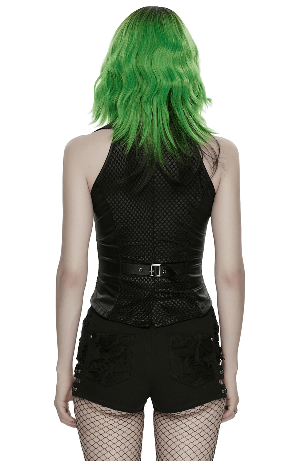 Bold Punk Vest with Cross Pendant and Adjustable Drawstrings