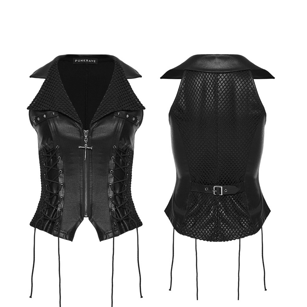 Bold Punk Vest with Cross Pendant and Adjustable Drawstrings