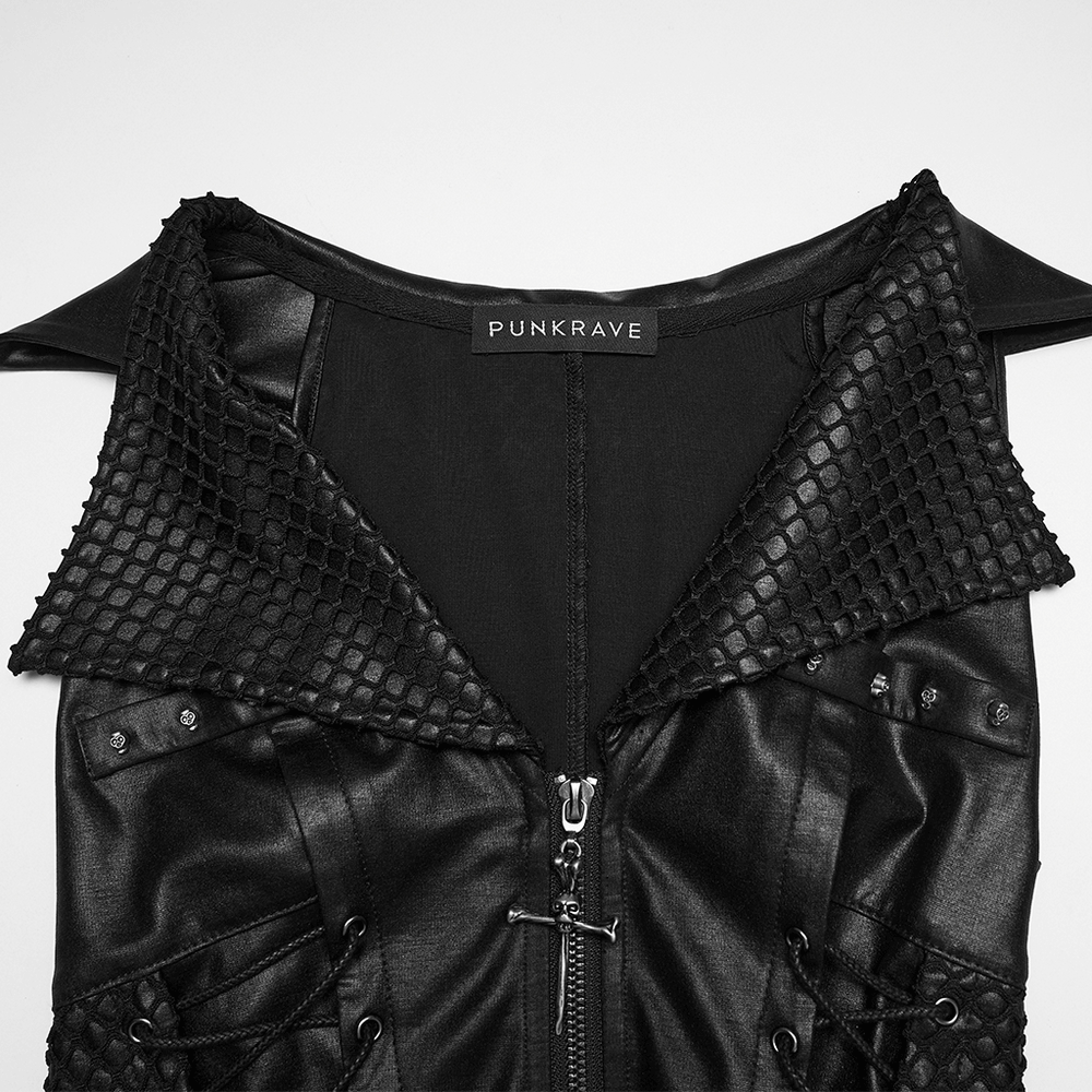 Bold Punk Vest with Cross Pendant and Adjustable Drawstrings