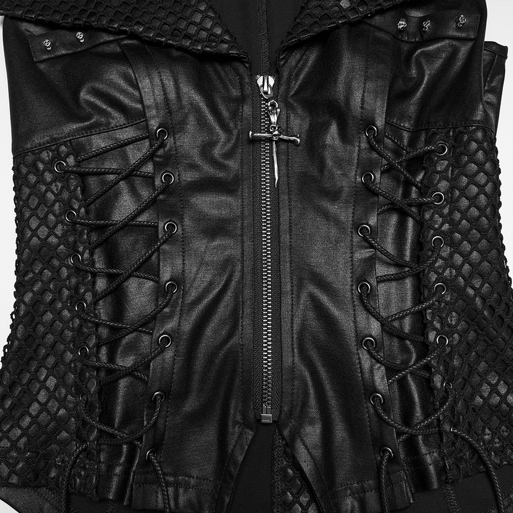 Bold Punk Vest with Cross Pendant and Adjustable Drawstrings
