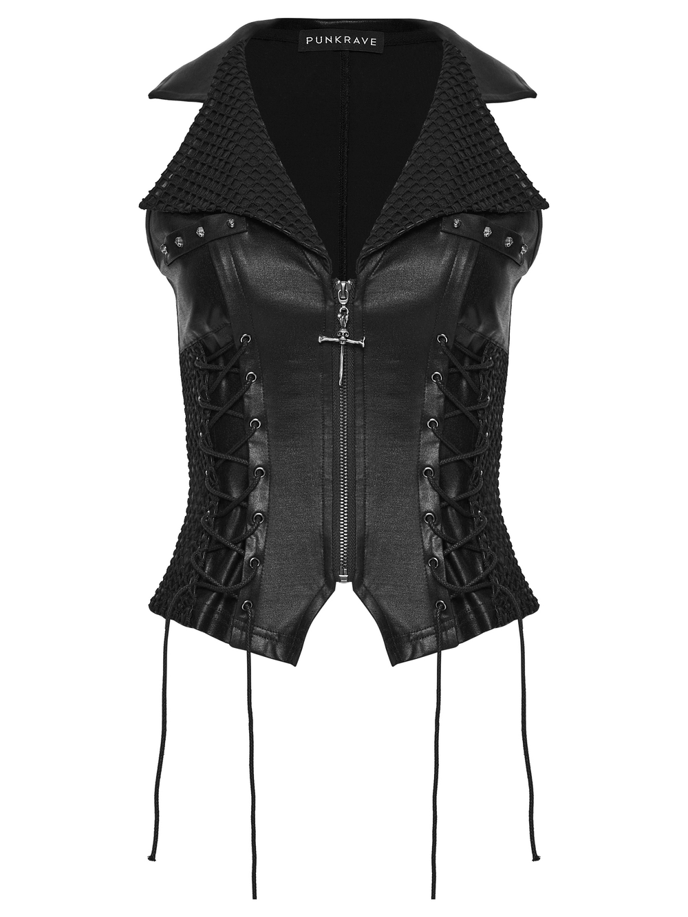 Bold Punk Vest with Cross Pendant and Adjustable Drawstrings