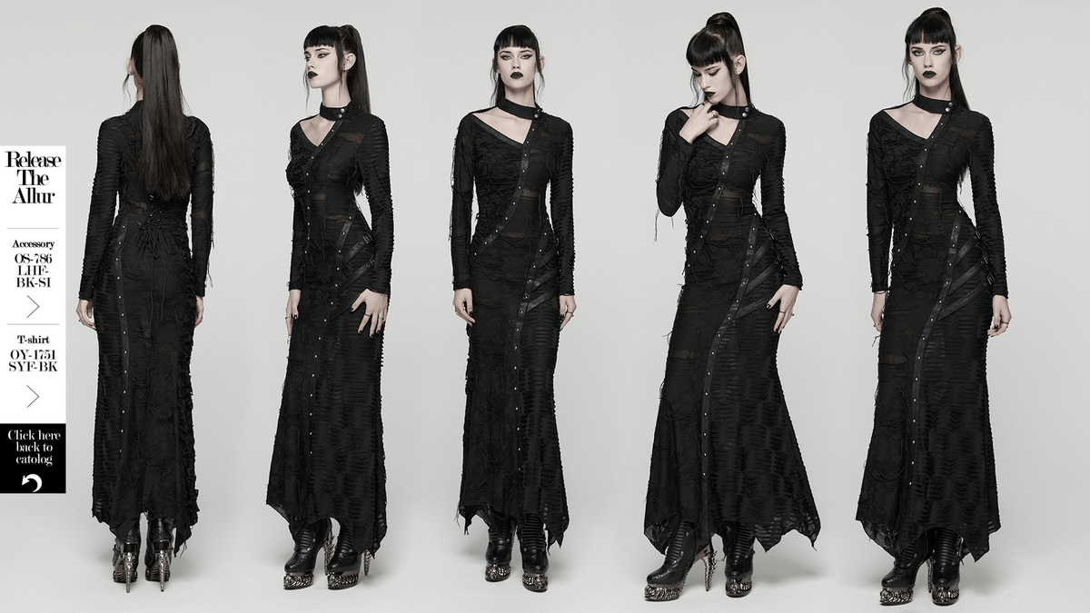 Bold Ragged Knit and Leather Long Asymmetric Dress