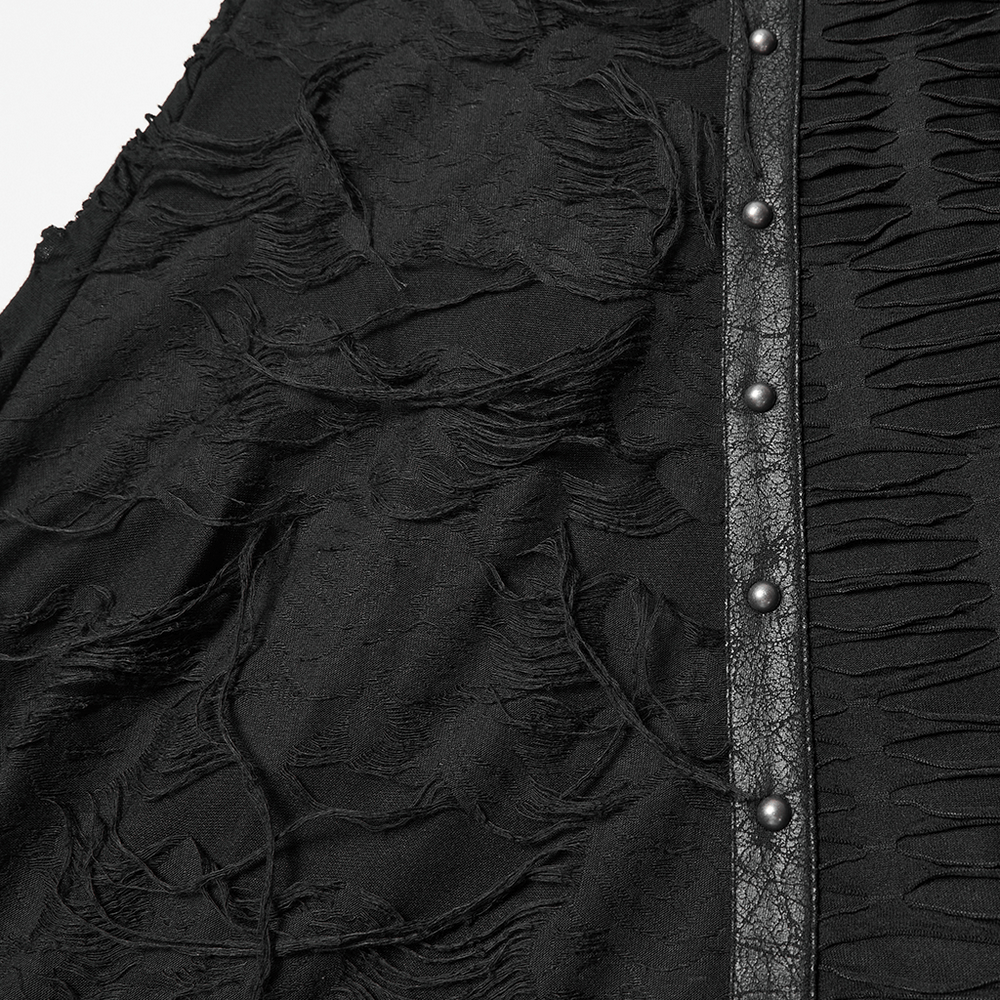 Bold Ragged Knit and Leather Long Asymmetric Dress