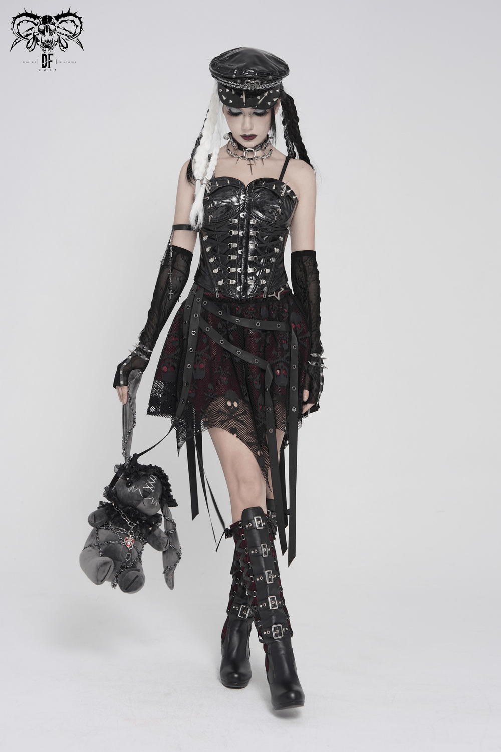 Bold Spike Corset Top with Lace Up Punk Hardware