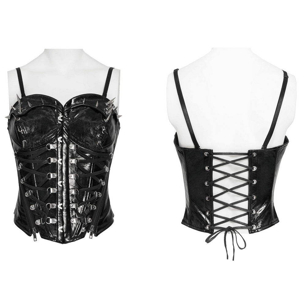 Bold Spike Corset Top with Lace Up Punk Hardware