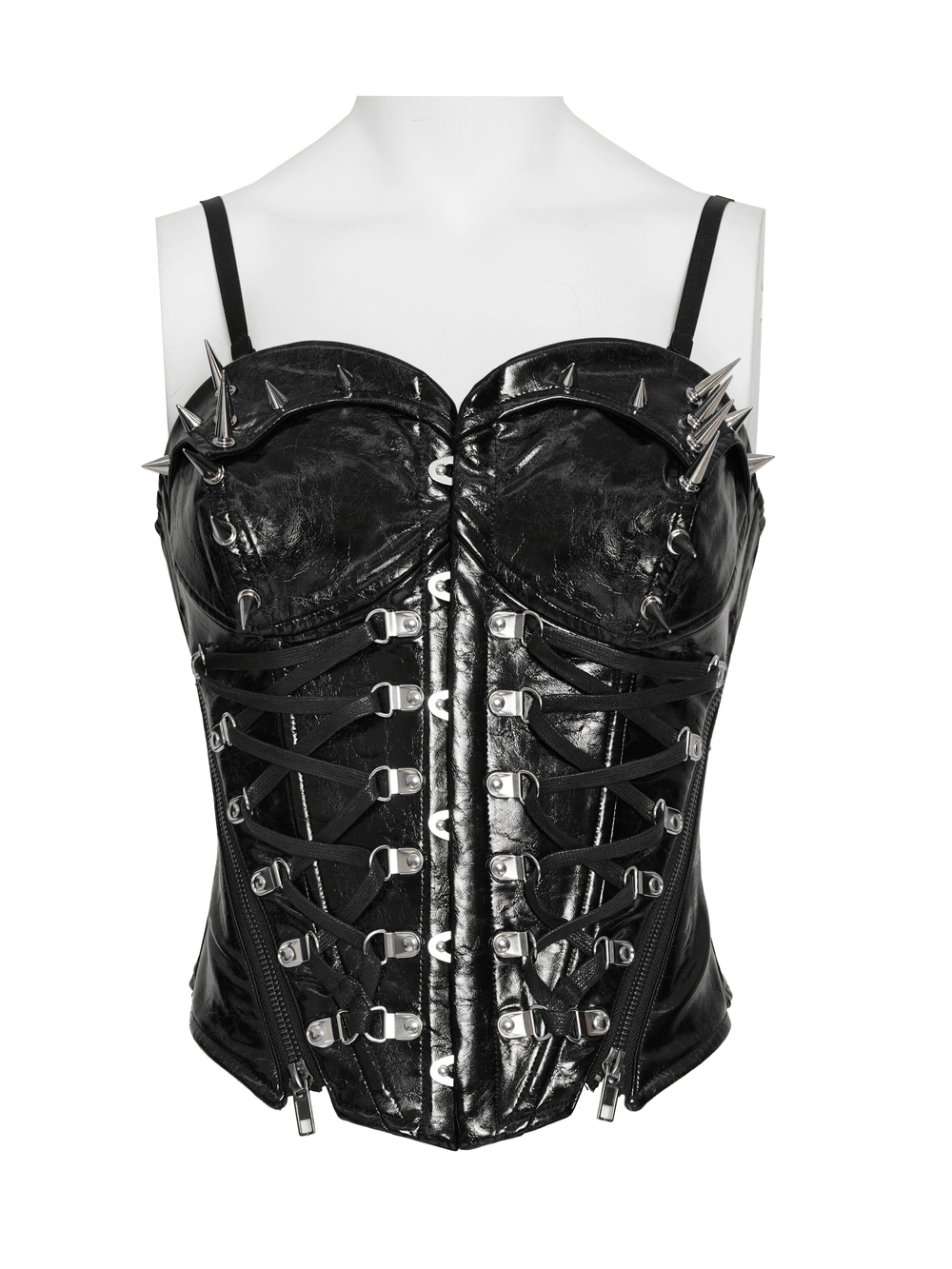 Bold Spike Corset Top with Lace Up Punk Hardware