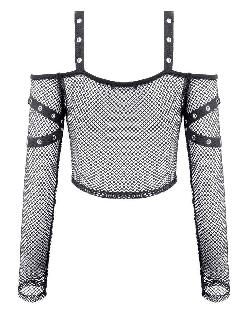 Bold Women's Fishnet Crop Top with Studded Strap Details