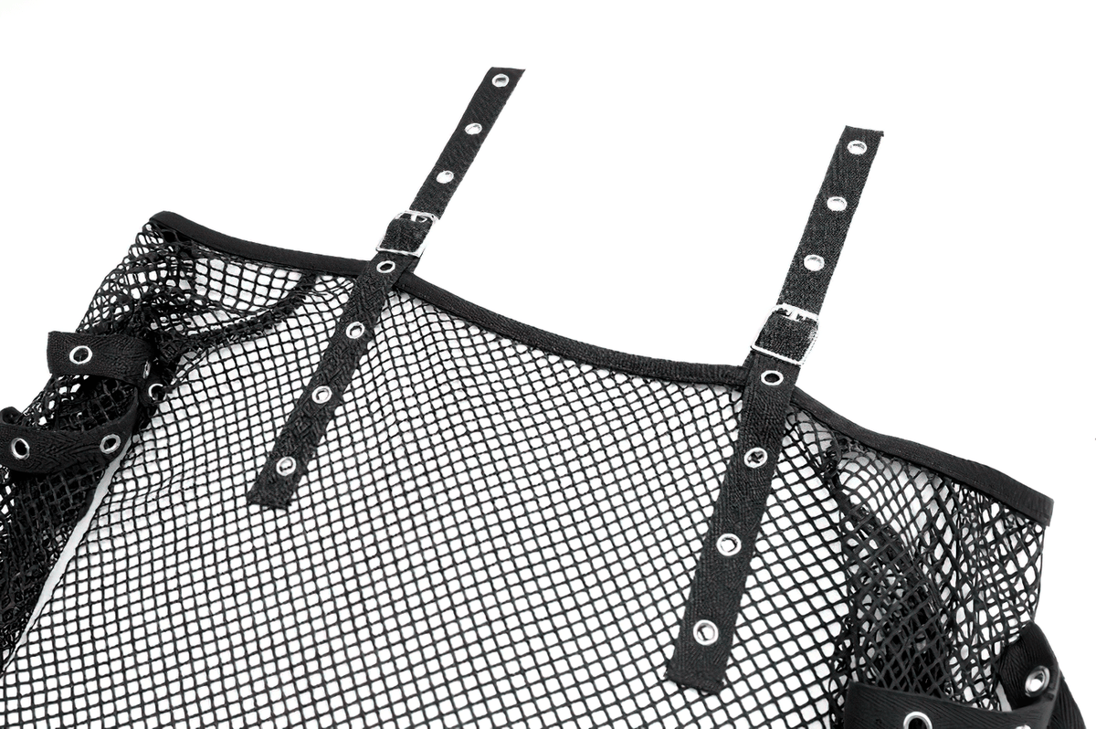 Bold Women's Fishnet Crop Top with Studded Strap Details