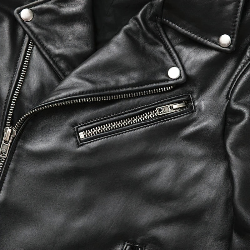 US SALE of Brand Genuine Leather Biker Jacket / Men's Classic Slim Jacket