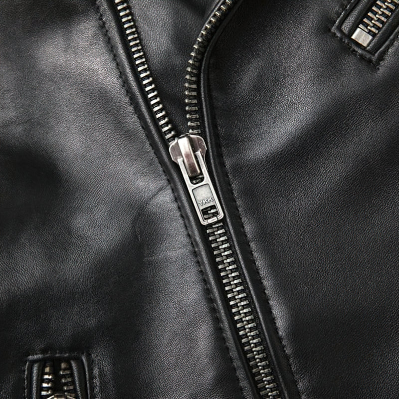 US SALE of Brand Genuine Leather Biker Jacket / Men's Classic Slim Jacket