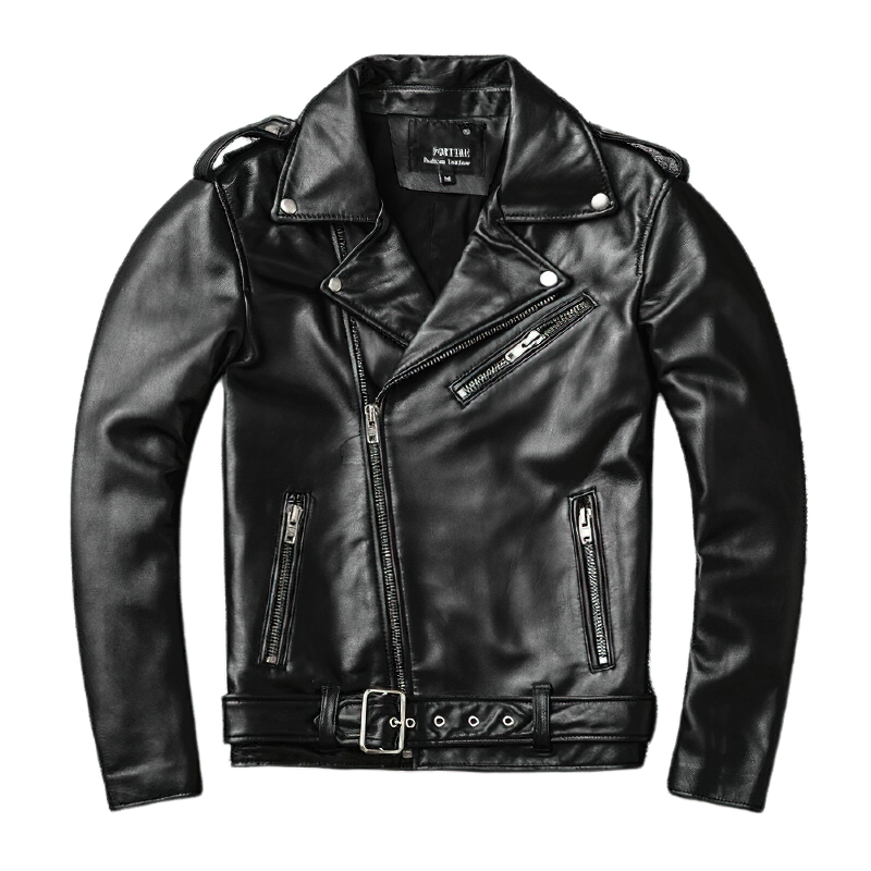 US SALE of Brand Genuine Leather Biker Jacket / Men's Classic Slim Jacket