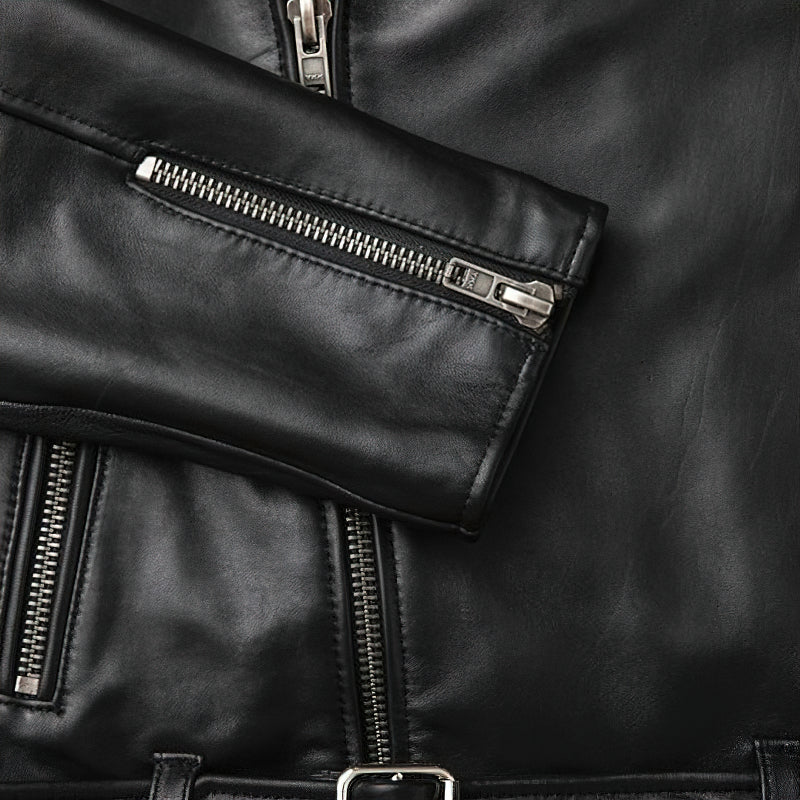 US SALE of Brand Genuine Leather Biker Jacket / Men's Classic Slim Jacket