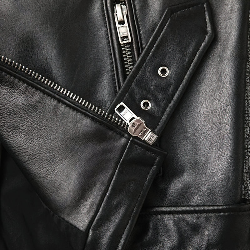 US SALE of Brand Genuine Leather Biker Jacket / Men's Classic Slim Jacket