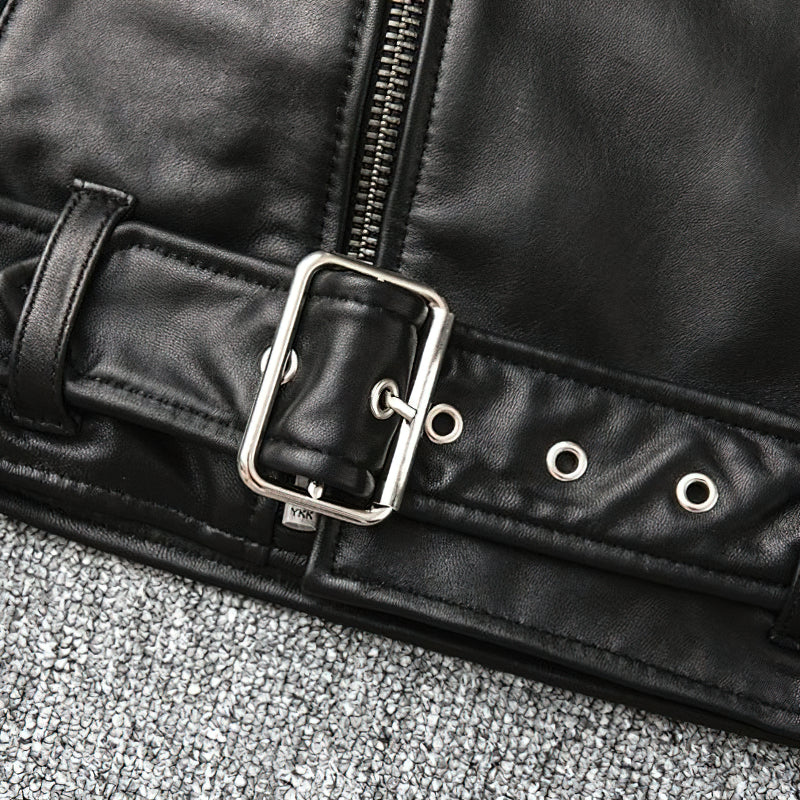 US SALE of Brand Genuine Leather Biker Jacket / Men's Classic Slim Jacket