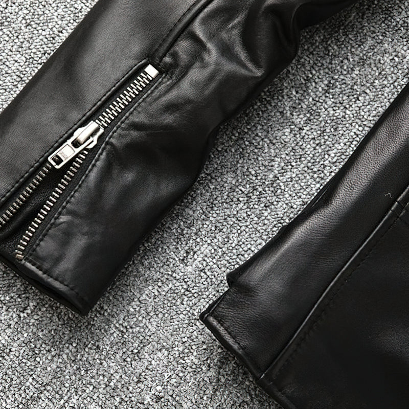 US SALE of Brand Genuine Leather Biker Jacket / Men's Classic Slim Jacket