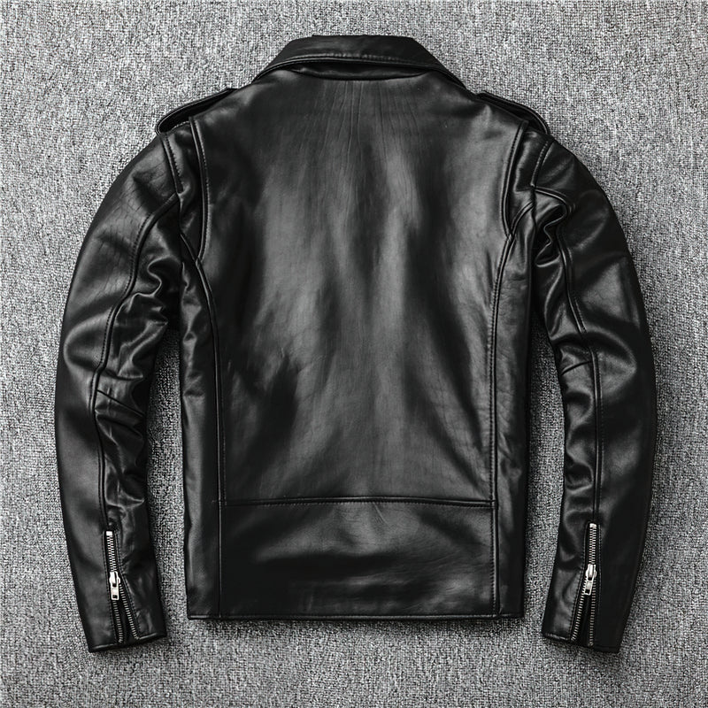 US SALE of Brand Genuine Leather Biker Jacket / Men's Classic Slim Jacket
