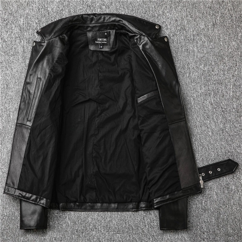 US SALE of Brand Genuine Leather Biker Jacket / Men's Classic Slim Jacket