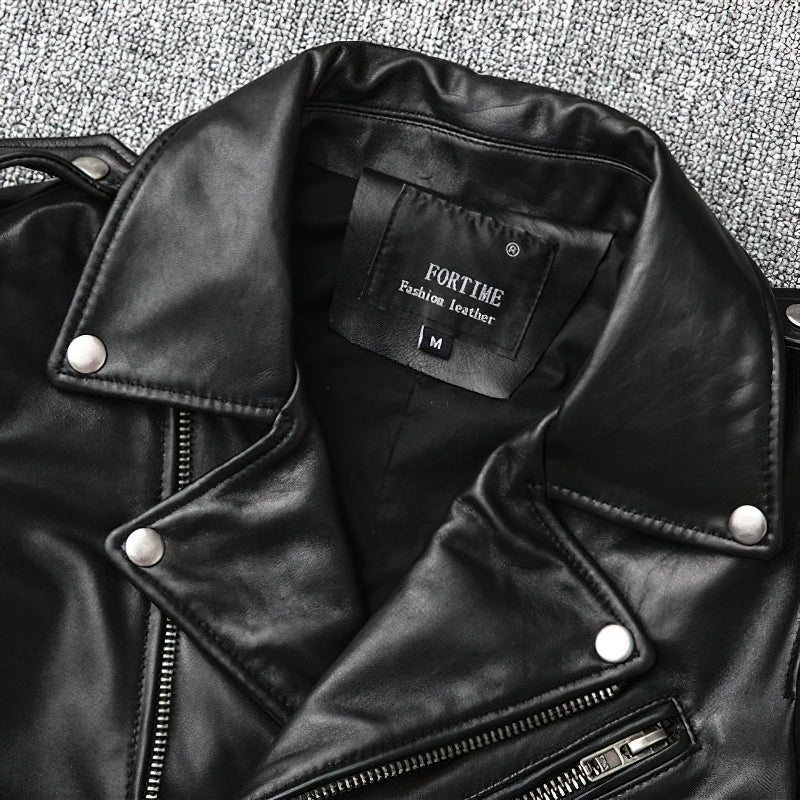 US SALE of Brand Genuine Leather Biker Jacket / Men's Classic Slim Jacket