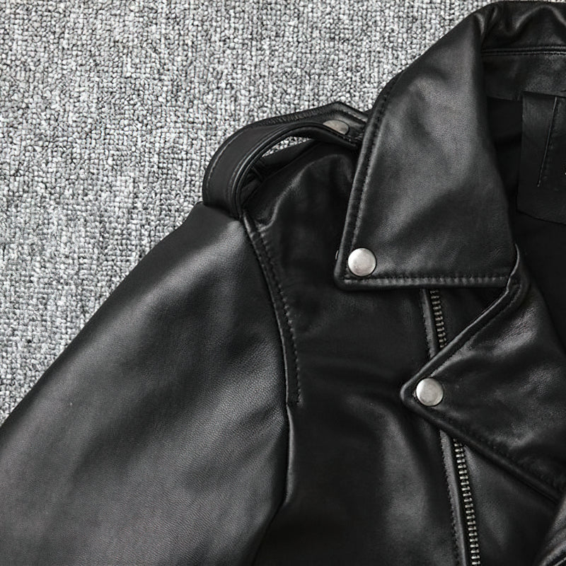 US SALE of Brand Genuine Leather Biker Jacket / Men's Classic Slim Jacket