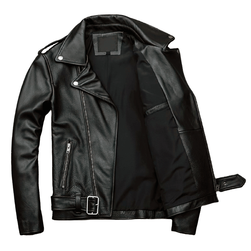 US SALE of Brand Genuine Leather Biker Jacket / Men's Classic Slim Jacket