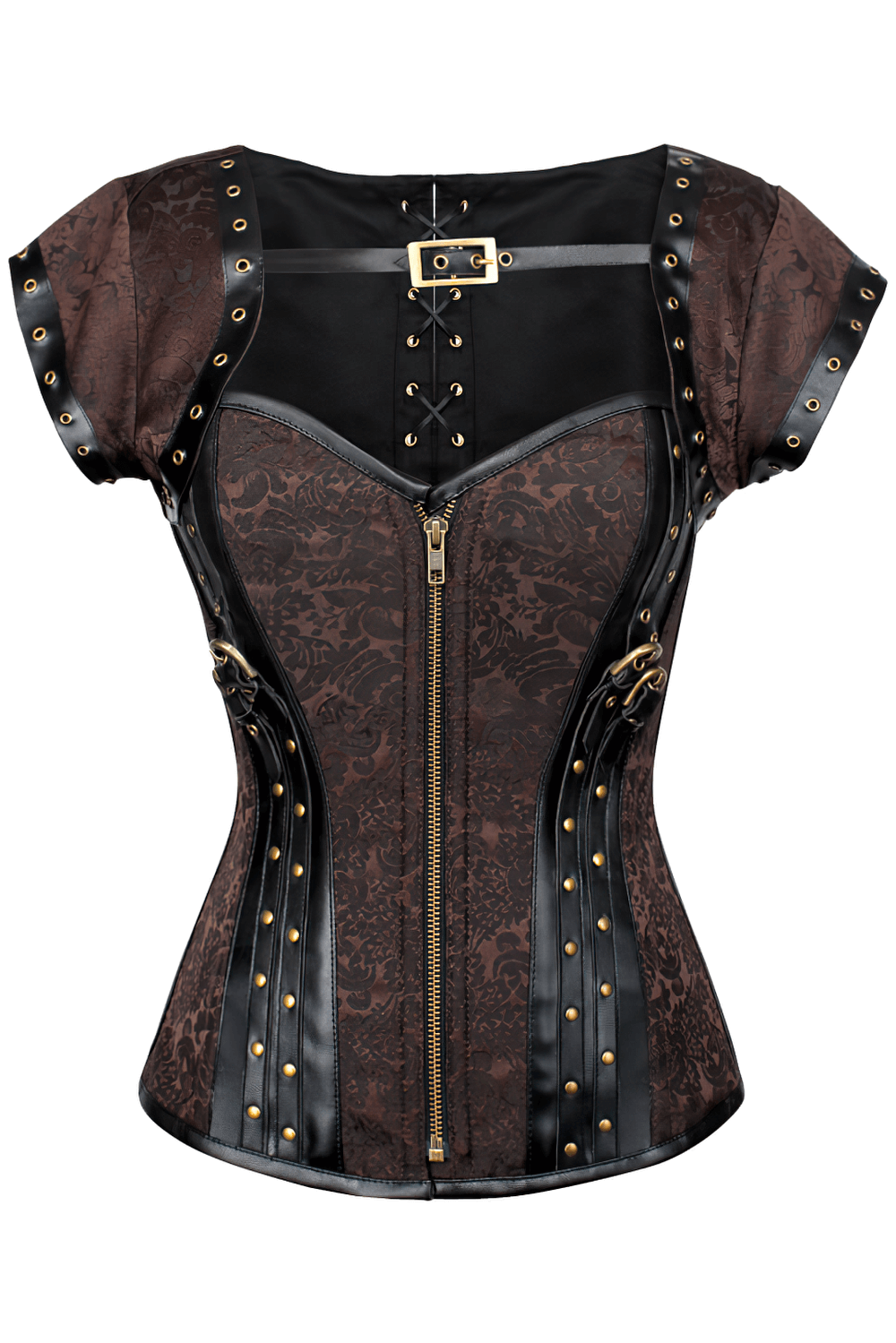 Brown Brocade Steampunk Overbust Corset Bolero