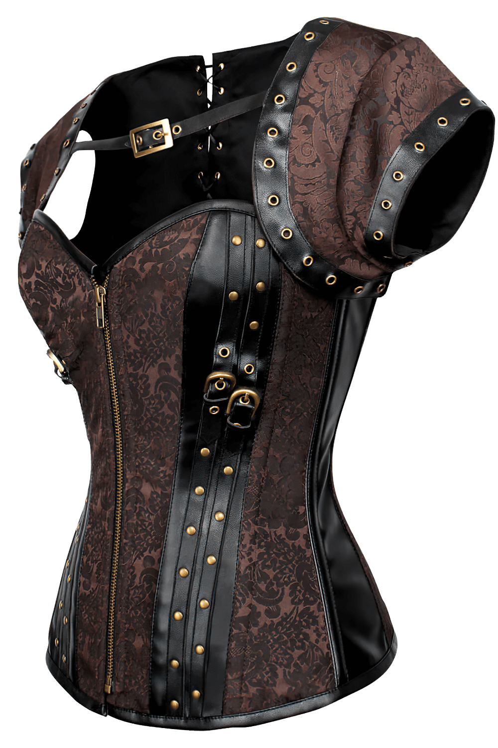 Brown Brocade Steampunk Overbust Corset Bolero