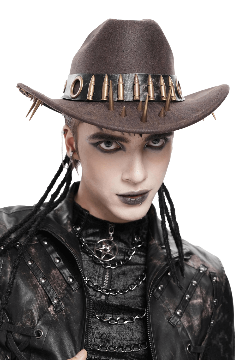 Brown Gothic Cowboy Hat with Resin Bullets and Studs