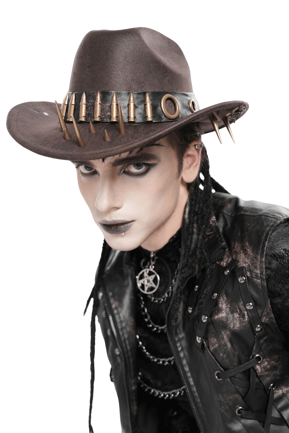 Brown Gothic Cowboy Hat with Resin Bullets and Studs