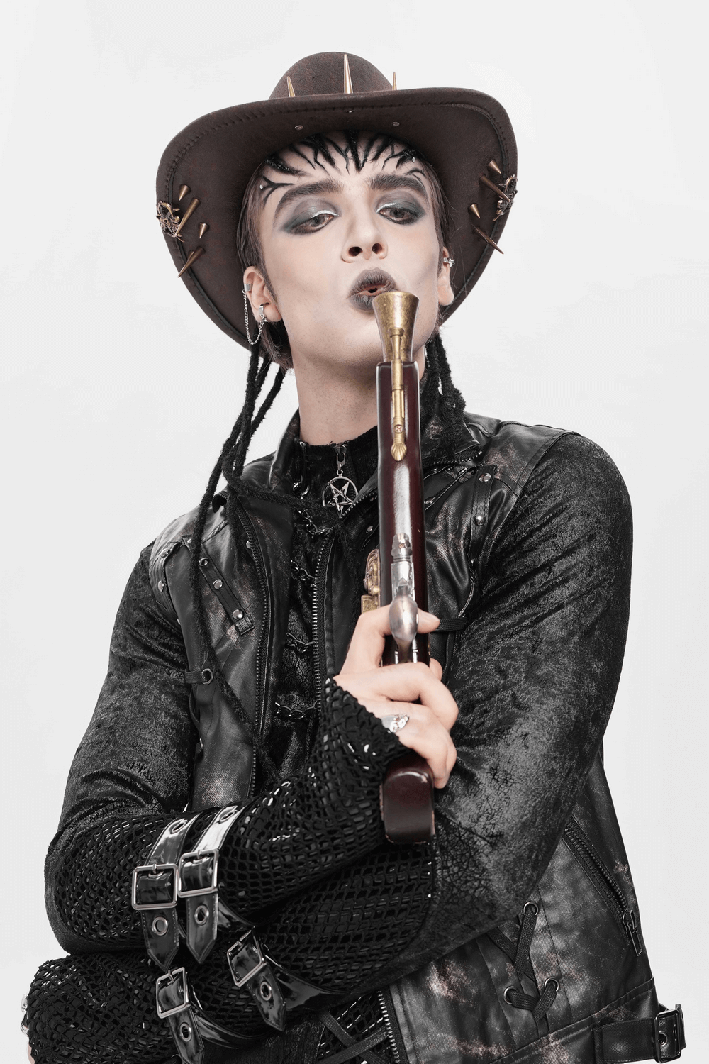 Brown Gothic Cowboy Hat with Resin Bullets and Studs